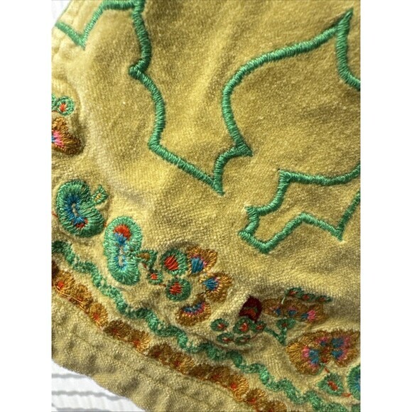 Oilily Velvet Pants Girls 104 (4) Green Flare Embroidered Y2K Hippie Cargo Soft - Picture 5 of 14